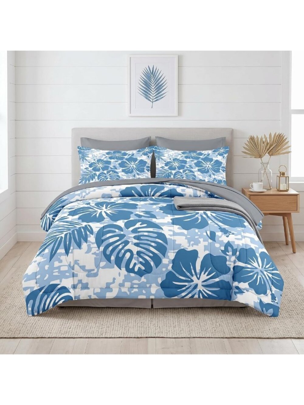 7-Piece Hawaiian Queen Comforter Set with Sheets - Tropical Bedding Ensemble